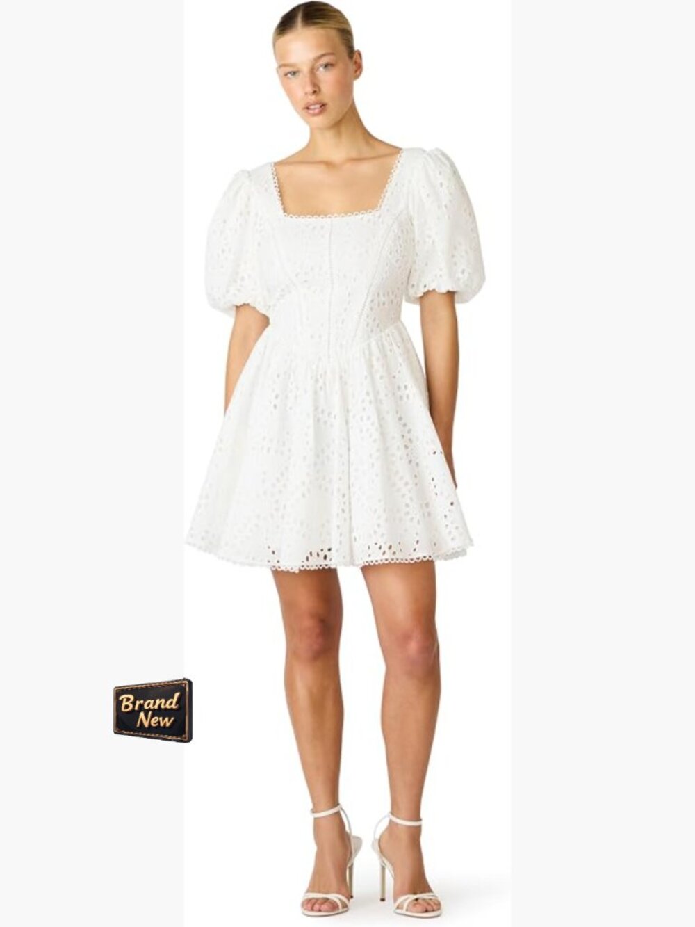 Steve Madden Women's Briana Fit & Flare Mini Dress Cotton Square Neck Puff